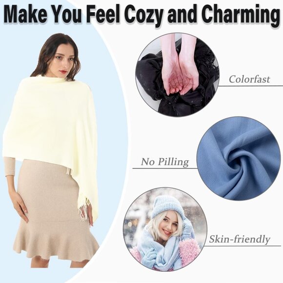 🆕 Women White Evening Dress Wedding Pashmina Shawls Winter Warm Silky Scarves - Picture 3 of 7